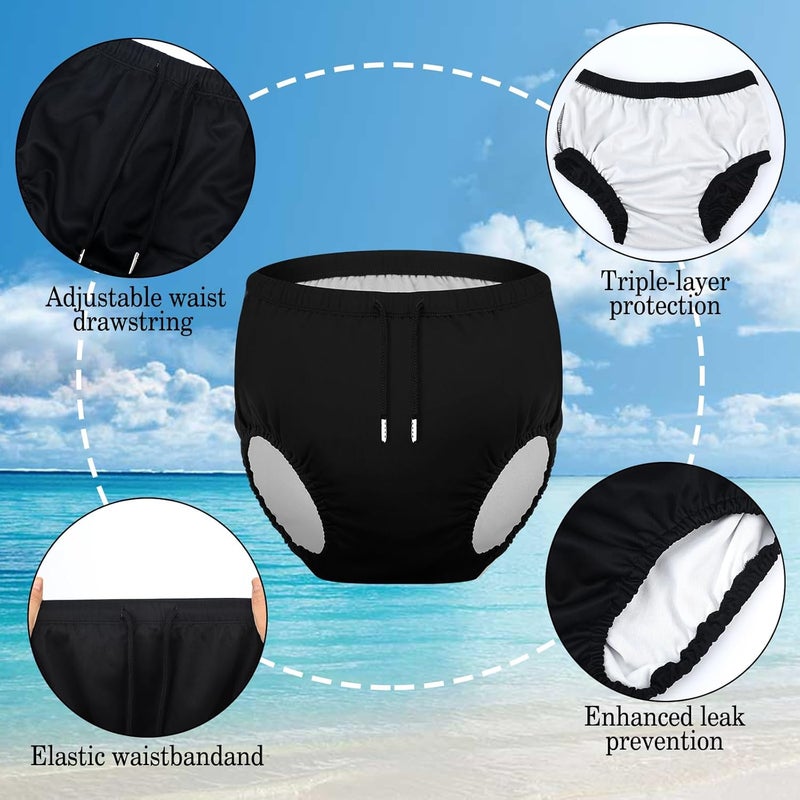 Glitopper 2 Pcs Reusable Adult Swim Diapers Special Needs Cloth Diaper Covers Washable Nappy Trunks Waterproof Leakproof for Postpartum Women Incontinence Protection Unisex(XL) - Image 2